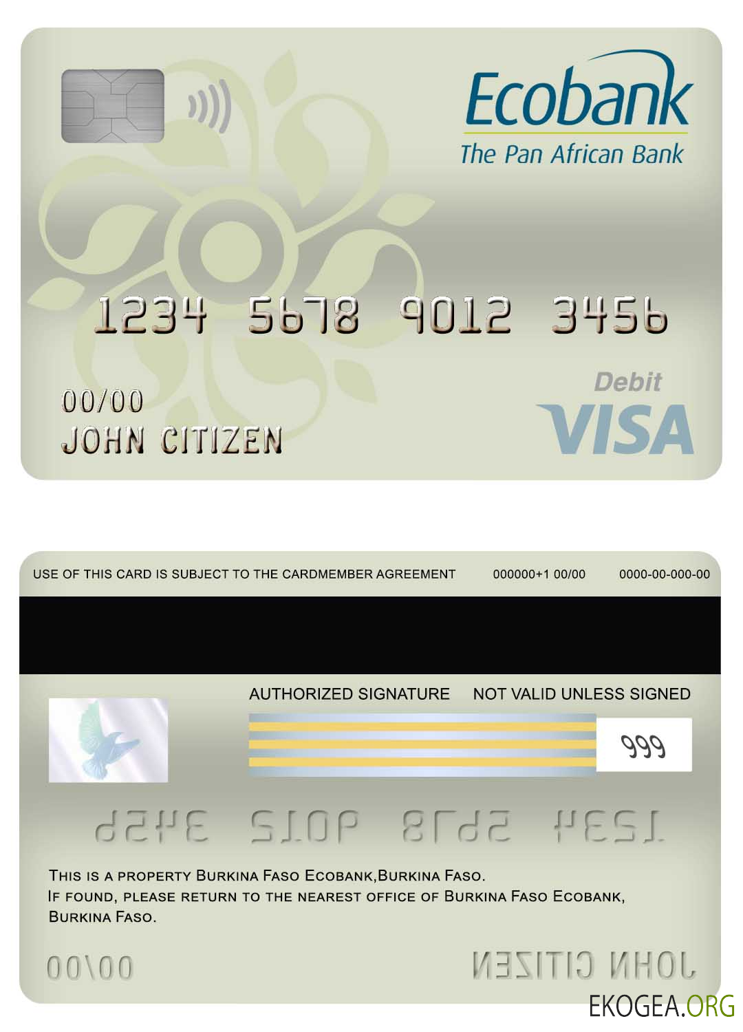Carte de débit visa de la banque Ecobank du Burkina Faso
